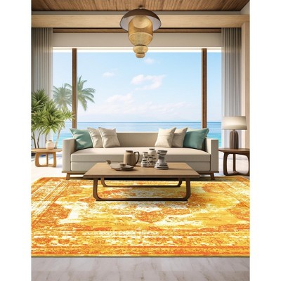 Sofia Collection 8' Square Orange Synthetic Area Rug