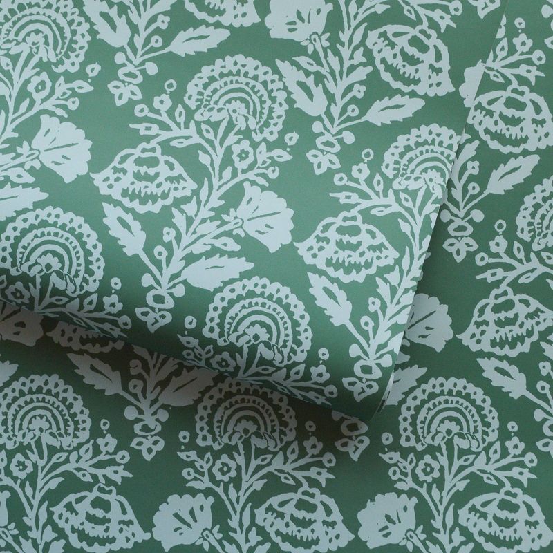Tempaper Peel and Stick Wallpaper Floral Damask Green, 6 of 7