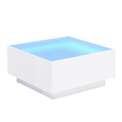 Lirago Square High Gloss LED Coffee Table 16 Color Lights 5mm Frosted Glass Top Modern Living Room Center Table 27 5x27 5 Inches White Remote Control