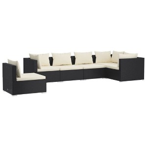 vidaXL 6 Piece Patio Lounge Set - Black Poly Rattan with Cream Cushions - Modular & Sturdy Design - Ideal for Outdoor Use - 1 of 4