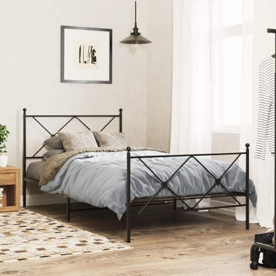 vidaXL Metal Bed Frame without Mattress with Footboard Black 39.4"x78.7"