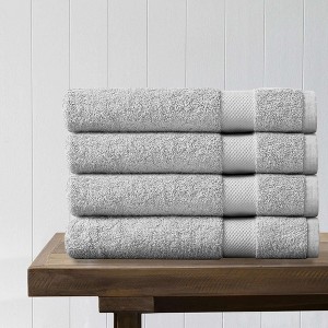 Delara 100% Organic Cotton 650 GSM Long Staple, Soft, Quick Dry & Ultra-Absorbent Bath Sheet (Pack of 4), Light Gray - 1 of 4