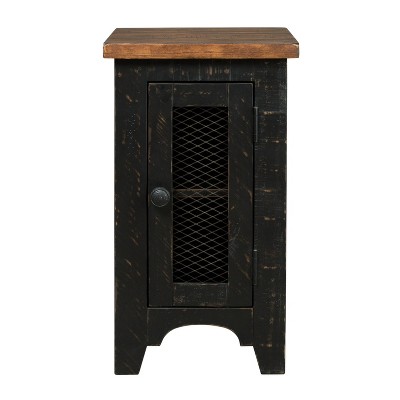 Valebeck Black and Brown Rustic Wood Metal Storage End Table