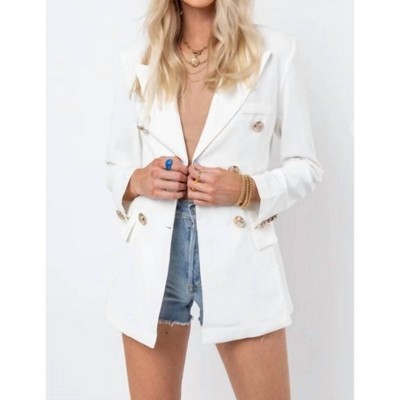 Women's Gold Button Double Breasted Blazer - CEZELE