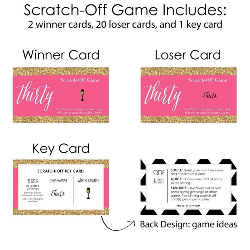 Big Dot of Happiness Chic 30th Birthday - Pink and Gold - Birthday Party Game Scratch Off Cards - 22 Count, 5 of 7