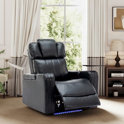 PU Leather Power Recliner with Cooling Cup Holder,Home Theater Recliner with Bluetooth Speaker,Power Recliner Chair with USB Ports-Coolbibila