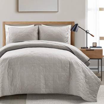 Lush Décor 3pc Mid Century Circle Reversible Oversized Cotton Quilt Bedding Set Gray