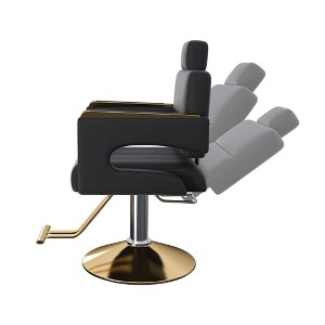 Gulches Black Gold PU Leather 360 Swivel Reclining Adjustable Height Stainless Steel Armrest Professional Hydraulic Barber Chair Set of 1 - 1 of 4