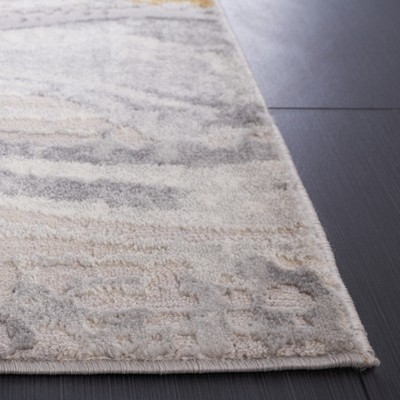 Gray and Beige Abstract Hand-Knotted Synthetic Area Rug
