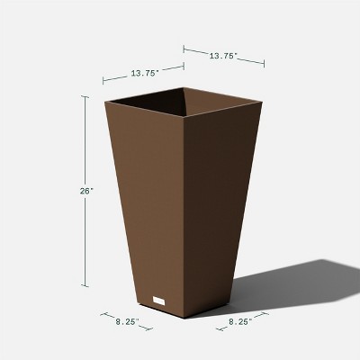 Espresso Brown 26" Modern Square Tapered Plastic Planter 2-Pack