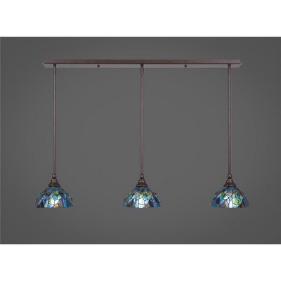 Toltec Lighting Any 3 - Light Chandelier in  Bronze with 7" Blue Mosaic Art Glass Shade