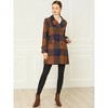 Allegra K Women's Notched Lapel Double Breasted Winter Plaids Overcoat - 3 of 4