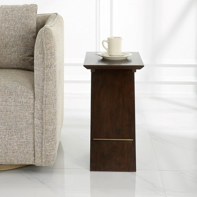 Modern Brown and Brass Wood Metal Accent Table