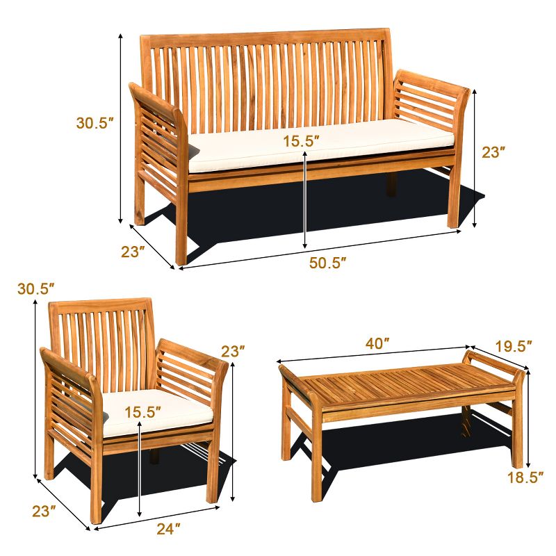 Costway 8 PCS Outdoor Acacia Wood Sofa Furniture Set Cushioned Chair Coffee Table Garden, 2 of 10