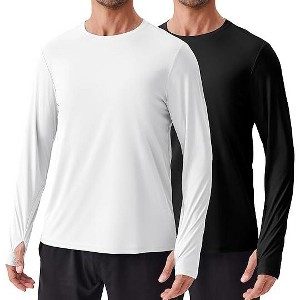 Pinspark 2 Pack Men's Rash Guard Shirts with Thumb Holes Lightweight UPF 50+ Long Sleeve Sun Shirt Quick Dry Swimming Shirts Black&White M - 1 of 4