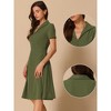 INSPIRE CHIC Women's Vintage Flat Collar V Neck Short Sleeve Belted 1950s Flare Dress - 2 of 4