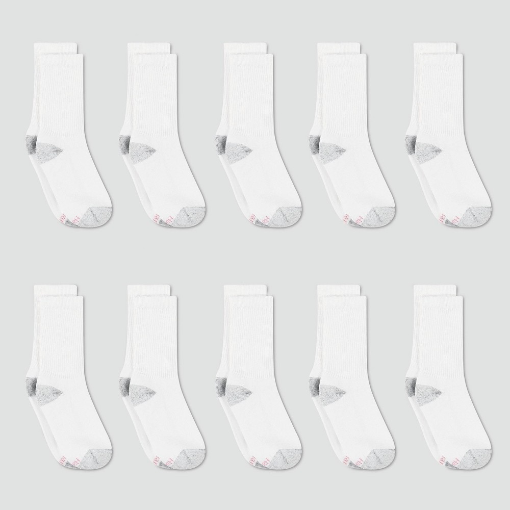 Hanes Women's Cushioned 10pk Crew Athletic Socks 5-9, White