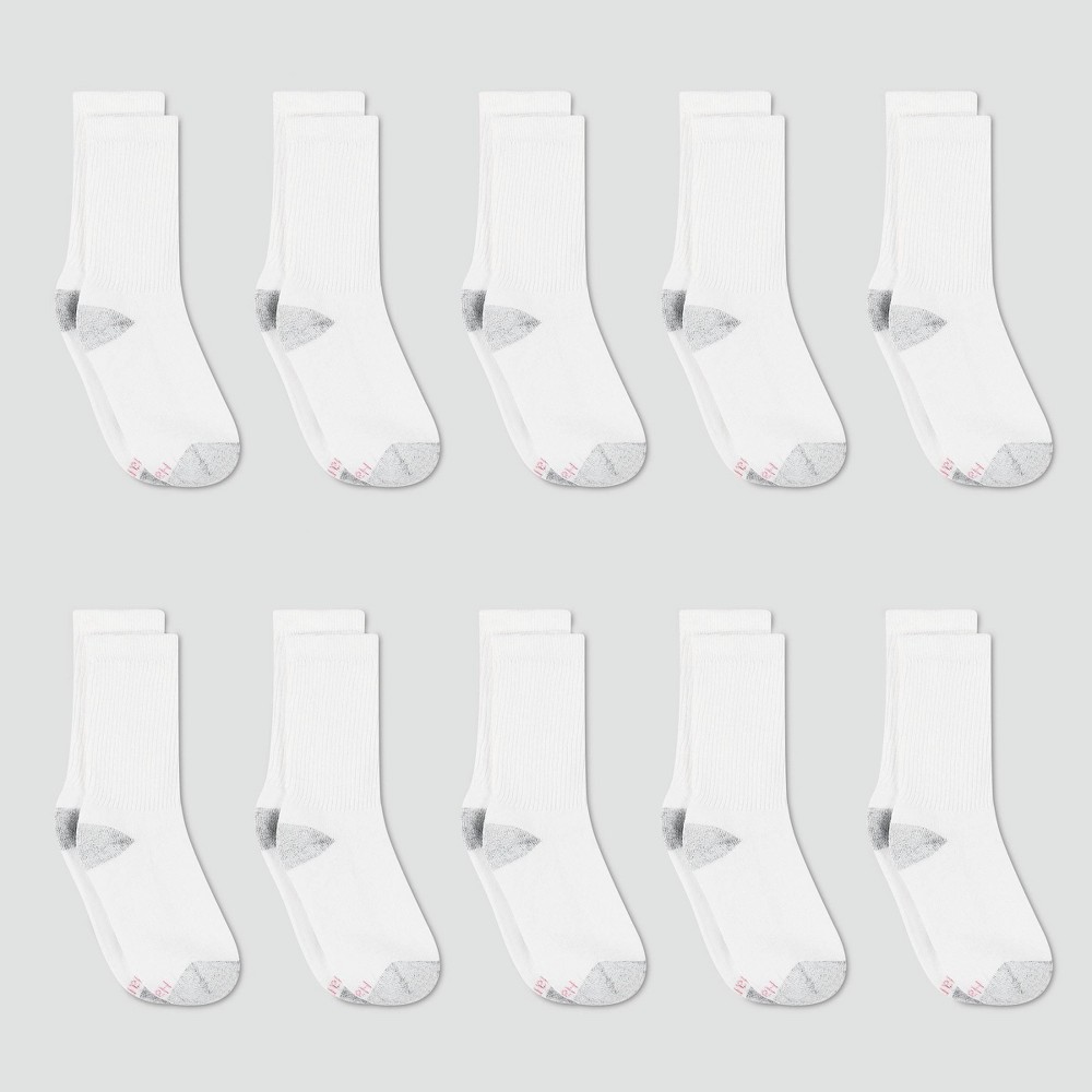 Hanes Women's 10pk Cushioned Crew Athletic Socks - White 5-9 -  13529593