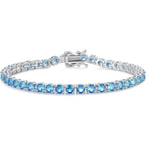 Sterling Silver Birthstone Tennis Bracelet, 4mm Wide 7.2 Inch Fine Jewelry for Wedding, Prom, Birthday Gift for Women - 1 of 4