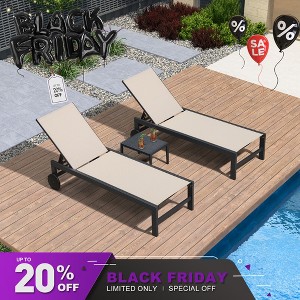 PURPLE LEAF Outdoor Chaise Lounge with Wheels for Outside 2 Pieces Aluminum Patio Lounge Chair with 5 Adjustable Position Recliner Side Table Included - 1 of 4
