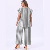 Women's Plus Size 2 Piece Set Boho Floral Printed Babydoll Blouses and Elastic Waist Stripe Wide Leg Pants Sets - Agnes Orinda - 3 of 4