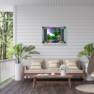 Tropical Landscape Window View Outdoor Canvas Print 14x19