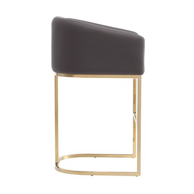 Set of 2 Gray Faux Leather and Gold Metal Counter Stools