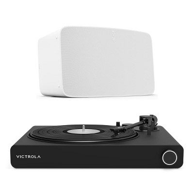 Victrola Stream Onyx Works with Sonos Wireless Turntable with 2-Speeds with Sonos Five Wireless Speaker for Streaming Music