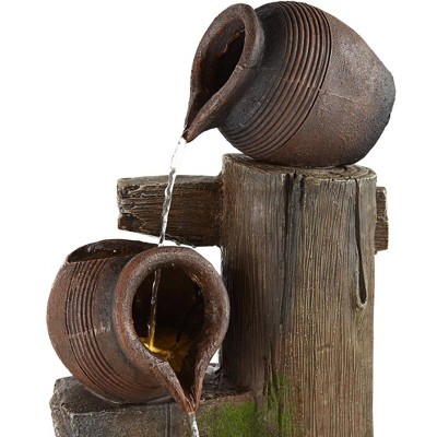 Rustic Terracotta Four-Pot Cascading Outdoor Floor Fountain with LED Light