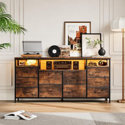 10 Drawer Dresser Tv Stand for 65 70 75 Inch Tv,3" W Long Fabric Dresser Entertainment Center