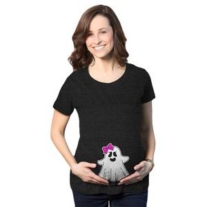 Maternity Baby Girl Ghost Pregnancy Tshirt Cute Funny Halloween Disguise Tee - Crazy Dog Maternity T Shirt - 1 of 4