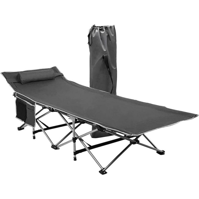 ZoneTech Foldable Outdoor Gray Camping Cot for Travel Portable Heavy Duty for Kids and Adults with Large Pocket and Carrying Bag Vacation Sleeping Bed, 1 of 8