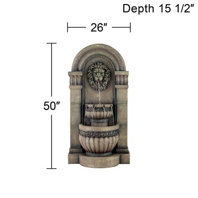 Roman Lion Face Gray Resin 50" Outdoor Floor Water Fountain with LED Light
