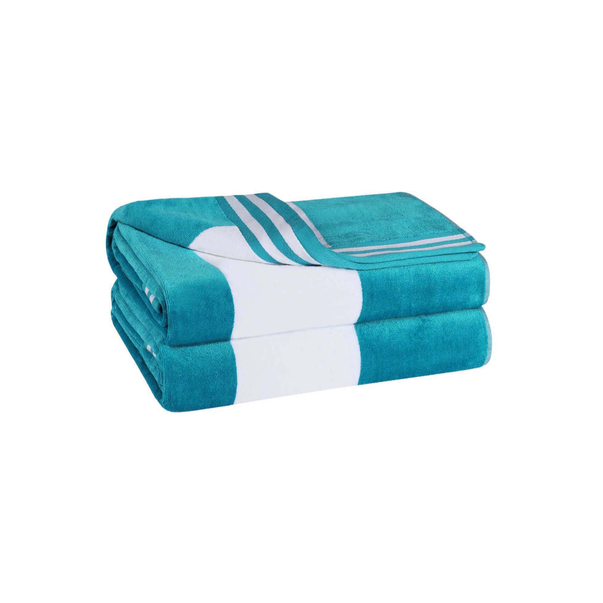 Cotton Cabana Stripe Oversized Beach Towel, Set of 2, Turquoise - Blue Nile Mills