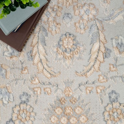 Beige Floral Pattern Synthetic 3' x 5' Area Rug