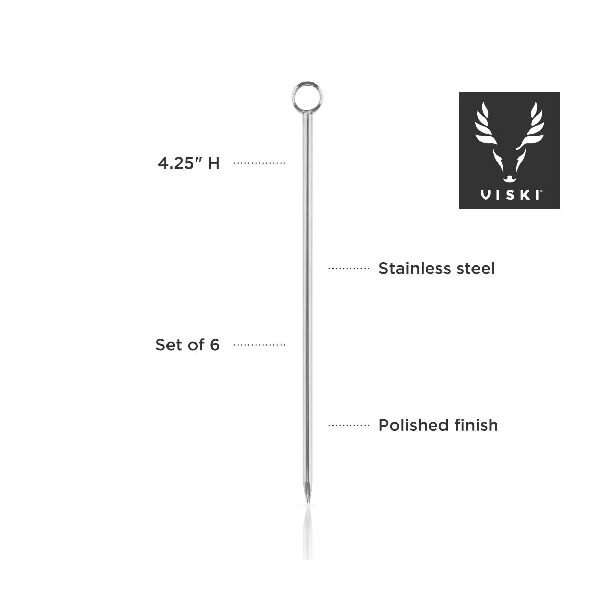 Viski Set of 6 Stainless Steel Cocktail Picks for Old Fashioned, Martini, 4.25? Skewers for Cherries, Olives, Limes, Oranges, Birthday Party, Wedding - thumbnail 2