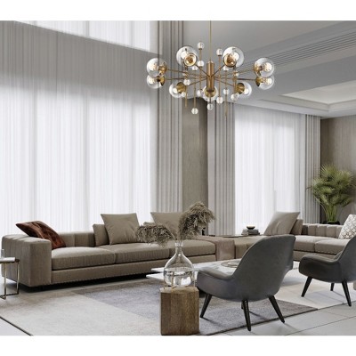 Gold Beaded 9-Light Chandelier with Clear Glass Shades