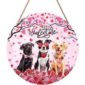 Lomsoe Hello Valentine's Day Dogs Welcome Wreath - Wooden Hanging Sign Valentine Door Decor Valentine's Day Gift Valentine's Day Decor 8x8Inch - 1 of 1