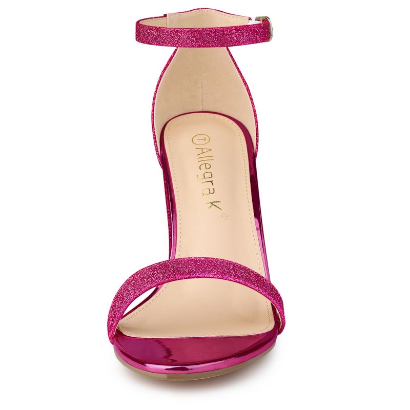 Allegra K Women's Glitter Ankle Strap Chunky Heels Sandals, 3 of 8