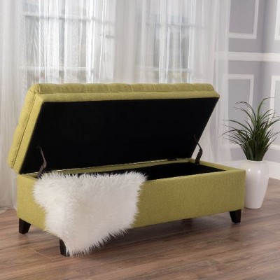 Kumasinova 50" Wide Tufted Storage Ottoman, Upholstered Ottoman with Storage, Rectangle Storage Bench with Hinged Lid, Espresso Wood Frame, Foot Stool