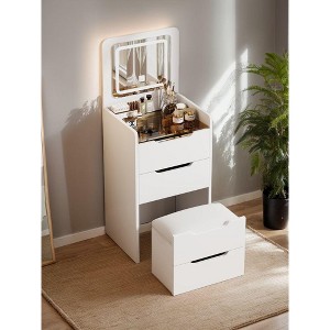 Sapphtopaz Vanity Desk Makeup Table with Socket, Flip Top Mirror and LED Light for Living Room, Bedroom - 1 of 4