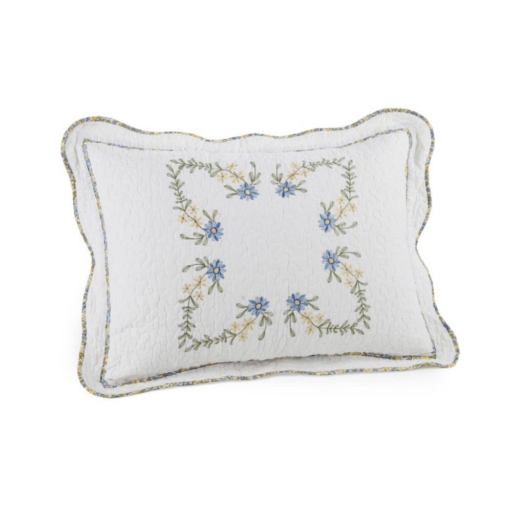 Photos - Pillowcase Modern Heirloom Standard Heather Pillow Sham White: Botanical Floral Patte