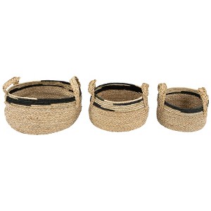 Northlight Set of 3 Khaki and Black Braid Weave Seagrass Storage Baskets with Handles 13.75" - 1 of 4