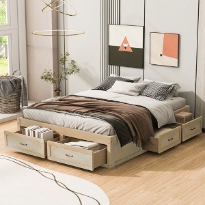 ALEXOUN Wooden Bed Frame with 6 Storage Drawers,Without Headboard Design,Slat Support,No Box Spring Needed,Easy Assembly - 1 of 4