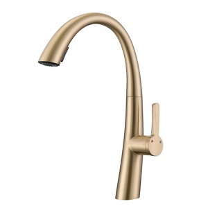 Yukimo Single Handle Stainless Steel Pull Out Kitchen Faucet, Brushed Gold High-Arc Faucet with Dual Spray Modes - 1 of 4