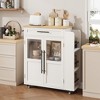 Kitchen Island with Storage, Retro Island Table with Glass Door Cabinet and Drawer, Coffee Bar Station with Spice Rack, White and Natural - 4 of 4