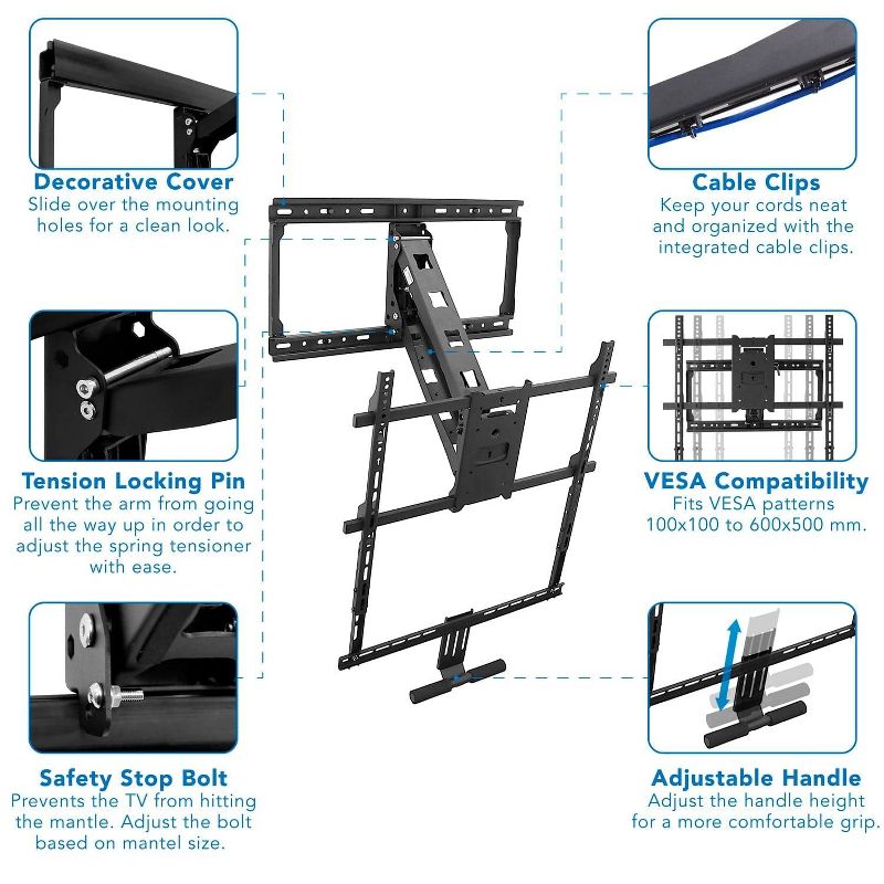 Mount-It! Height Adjustable Fireplace TV Mount | Fits 42" - 65" TVs | 62 Lbs. Weight Capacity | Black, 5 of 10