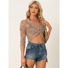 Allegra K Women's V Neck Twist Front Long Sleeve Hollow Out Knit Crop Top - 2 of 4