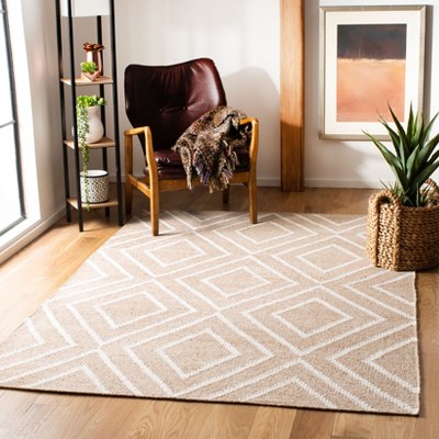 Beige/Ivory Flat Woven Handmade Wool Viscose Rug, 5' x 8'