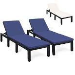Tangkula 2PCS Patio Lounge Chair Rattan Chaise w/ Adjustable Navy/Red & Off White Cushioned